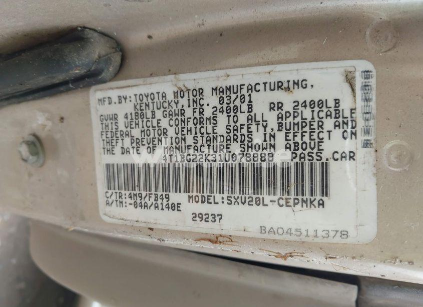 Photo 9 of 2001 Toyota Camry LE (VIN 4T1BG22K31U078888)