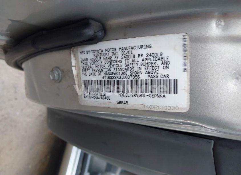 Photo 9 of 2001 Toyota Camry LE (VIN 4T1BG22K31U807956)