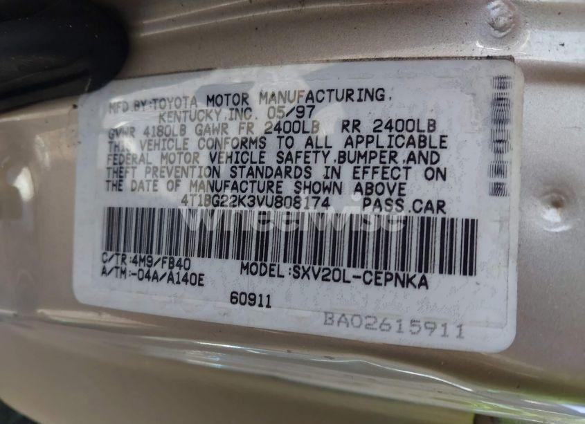 Photo 9 of 1997 Toyota Camry LE (VIN 4T1BG22K3VU808174)