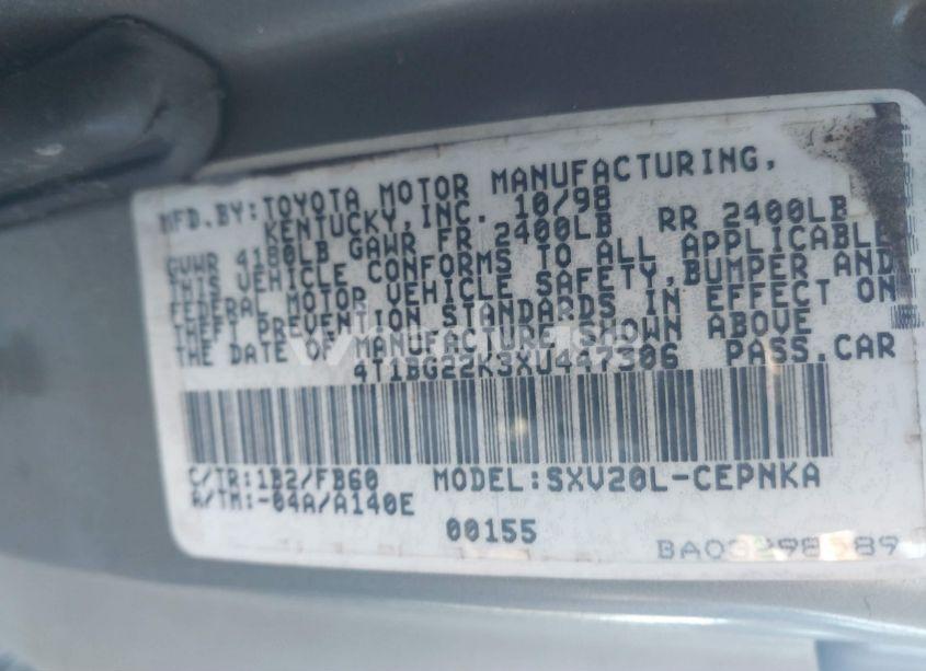 Photo 9 of 1999 Toyota Camry LE (VIN 4T1BG22K3XU447306)