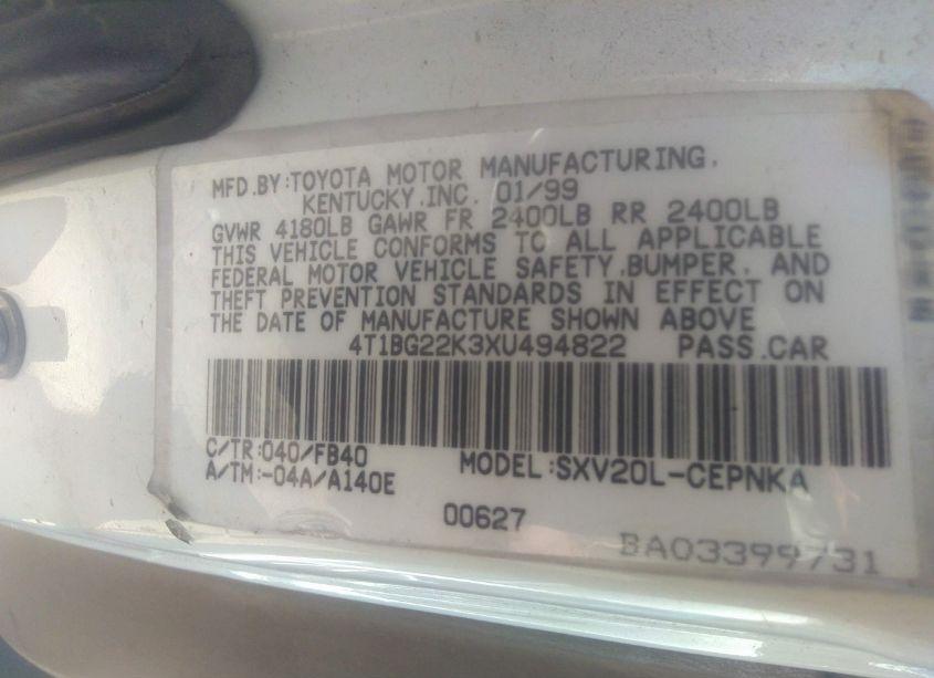 Photo 9 of 1999 Toyota Camry LE (VIN 4T1BG22K3XU494822)