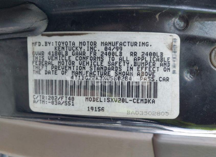 Photo 9 of 1999 Toyota Camry CE (VIN 4T1BG22K3XU560284)