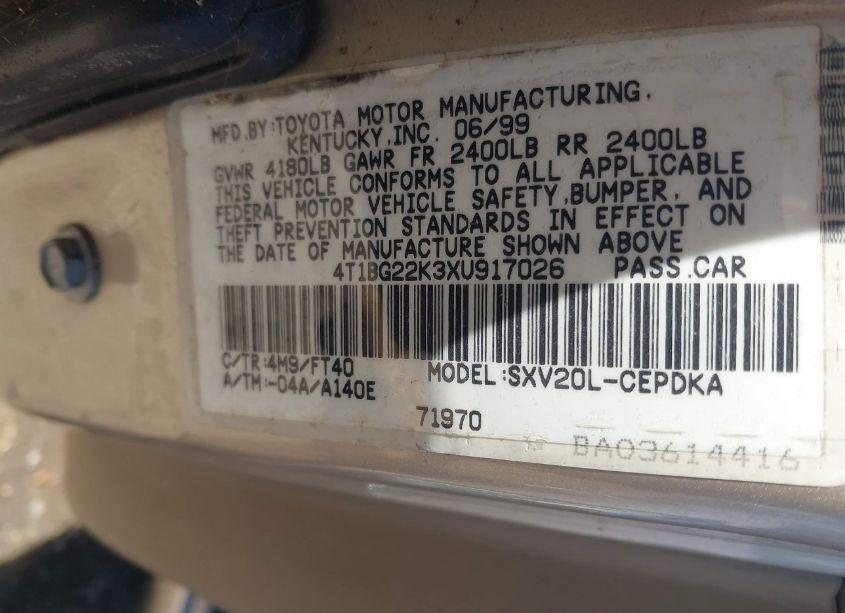 Photo 9 of 1999 Toyota Camry CE (VIN 4T1BG22K3XU917026)