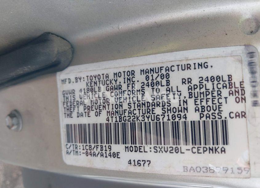 Photo 9 of 2000 Toyota Camry LE (VIN 4T1BG22K3YU671094)