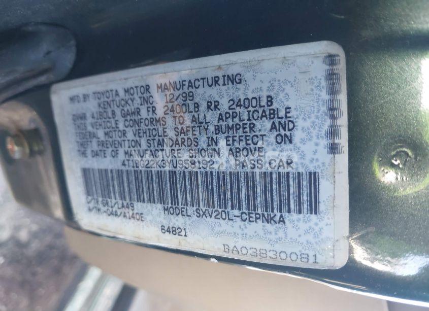 Photo 9 of 2000 Toyota Camry LE (VIN 4T1BG22K3YU958192)