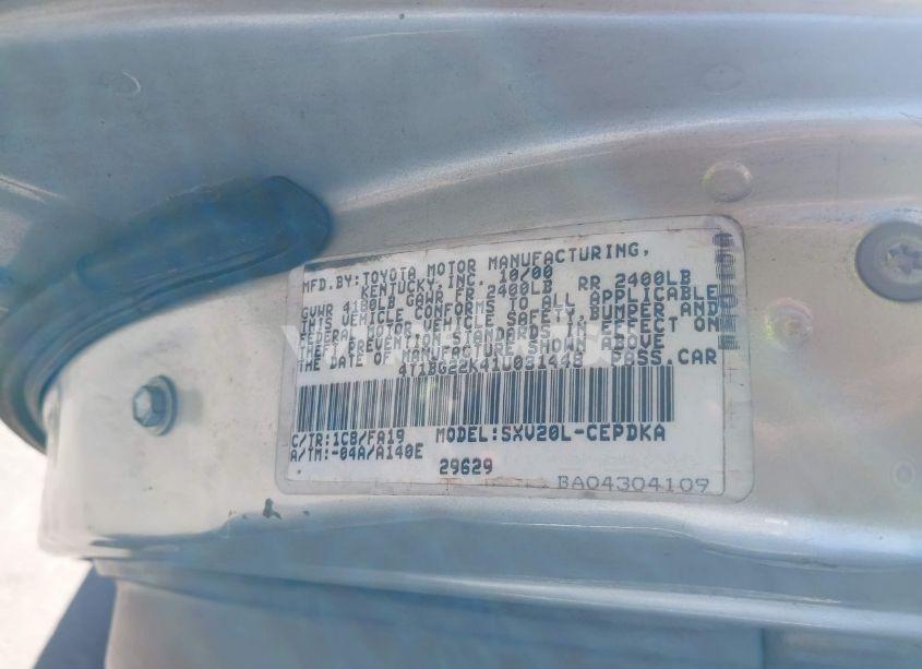 Photo 9 of 2001 Toyota Camry CE (VIN 4T1BG22K41U031448)