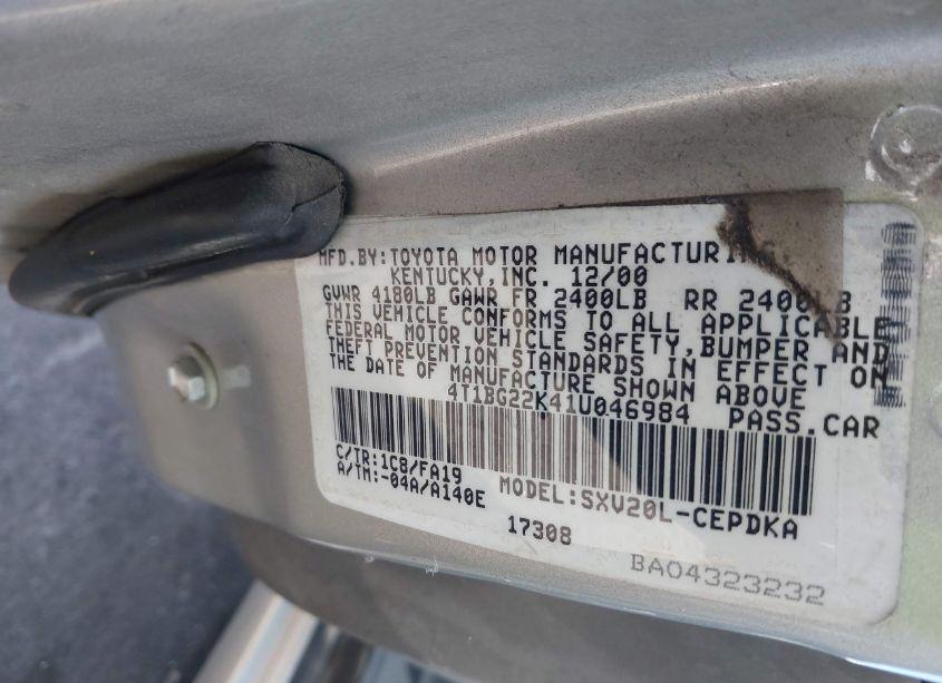 Photo 9 of 2001 Toyota Camry CE (VIN 4T1BG22K41U046984)