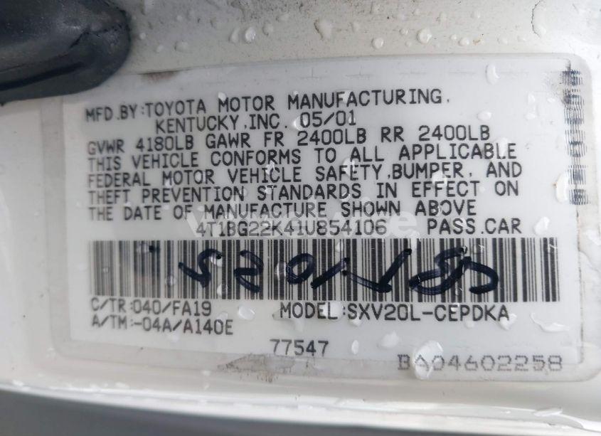 Photo 9 of 2001 Toyota Camry CE (VIN 4T1BG22K41U854106)