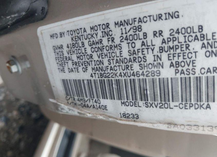 Photo 9 of 1999 Toyota Camry CE (VIN 4T1BG22K4XU464289)
