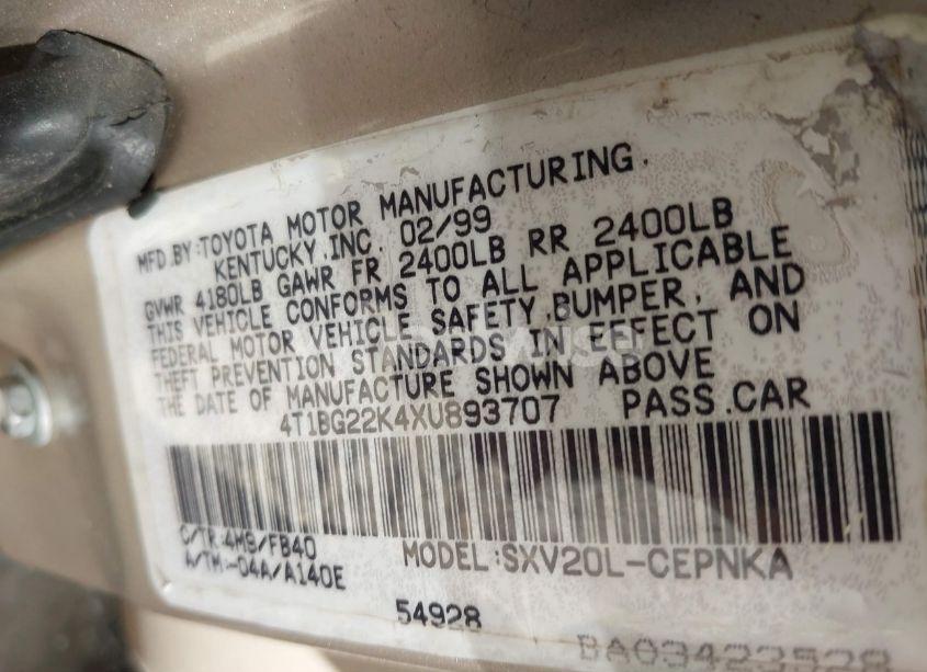 Photo 9 of 1999 Toyota Camry LE (VIN 4T1BG22K4XU893707)