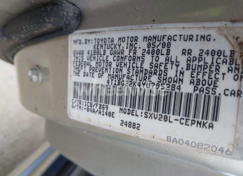 Photo 9 of 2000 Toyota Camry LE (VIN 4T1BG22K4YU705284)