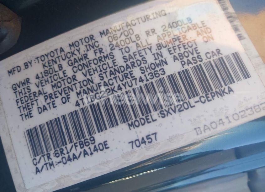 Photo 9 of 2000 Toyota Camry LE (VIN 4T1BG22K4YU741363)