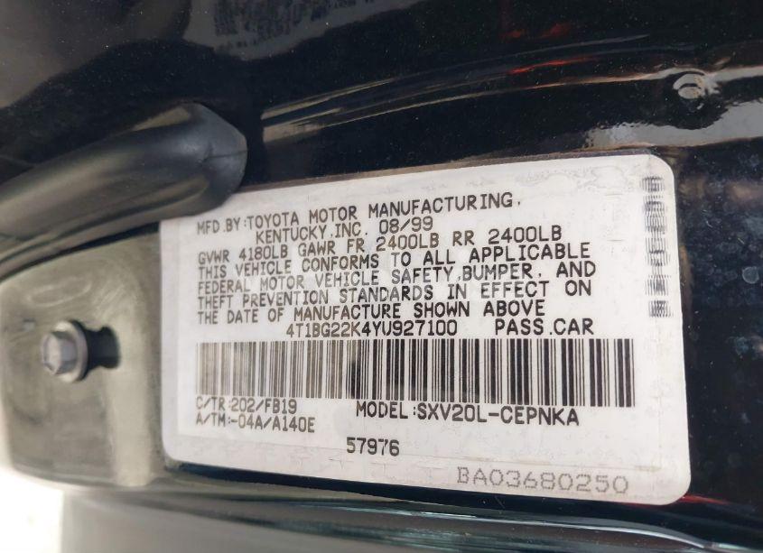 Photo 9 of 2000 Toyota Camry LE (VIN 4T1BG22K4YU927100)