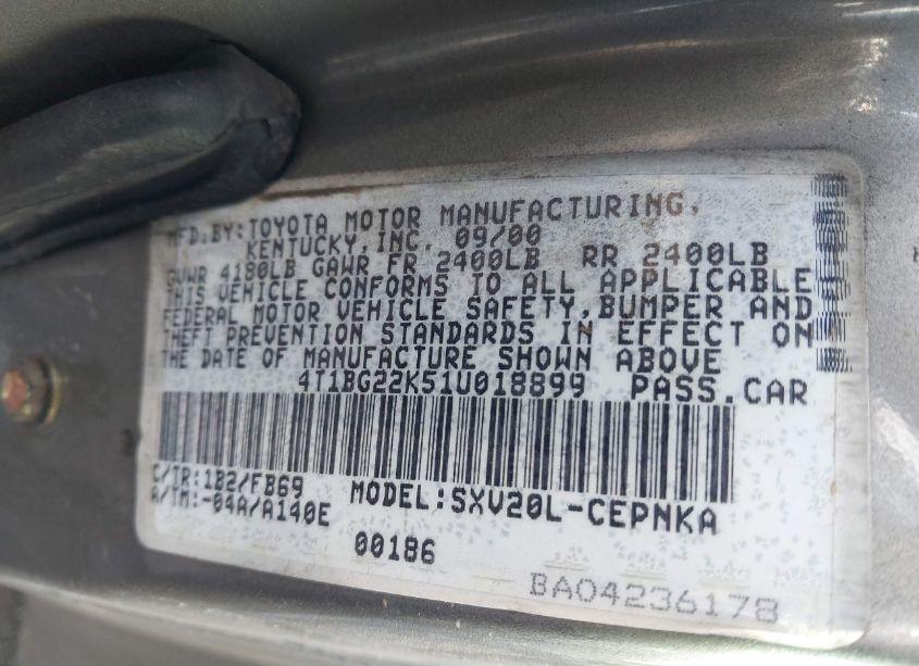 Photo 9 of 2001 Toyota Camry LE (VIN 4T1BG22K51U018899)