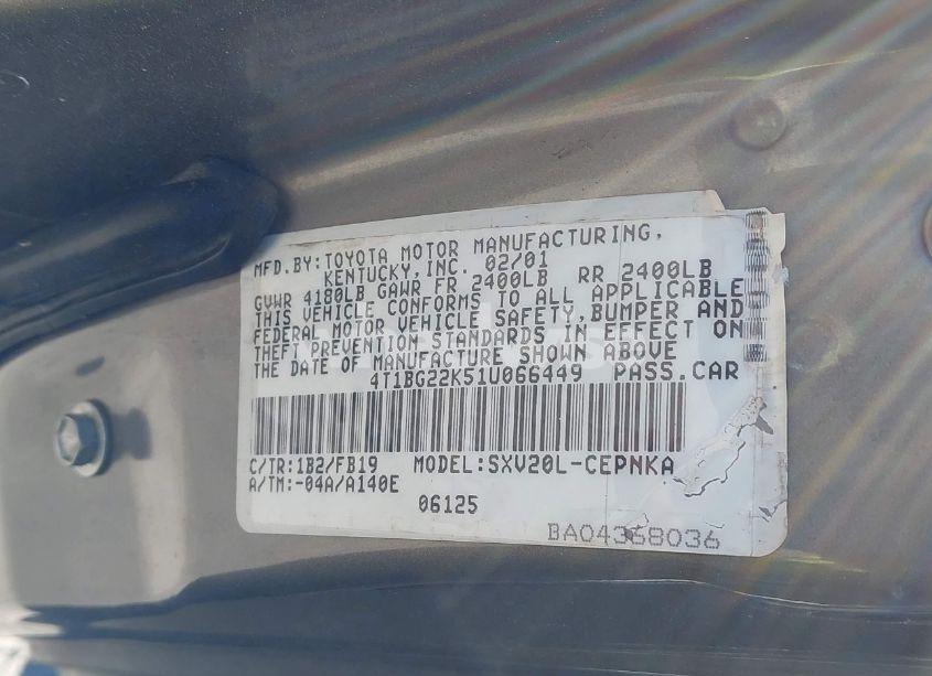 Photo 9 of 2001 Toyota Camry LE (VIN 4T1BG22K51U066449)