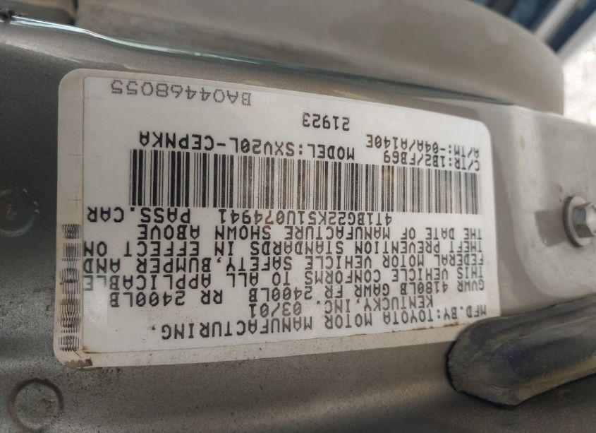 Photo 9 of 2001 Toyota Camry LE (VIN 4T1BG22K51U074941)