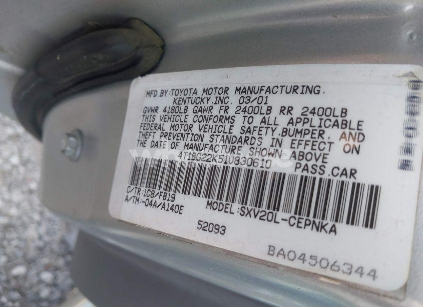 Photo 9 of 2001 Toyota Camry LE (VIN 4T1BG22K51U830610)