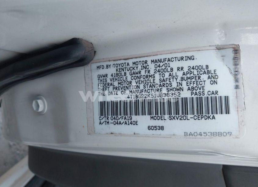 Photo 9 of 2001 Toyota Camry CE (VIN 4T1BG22K51U838352)