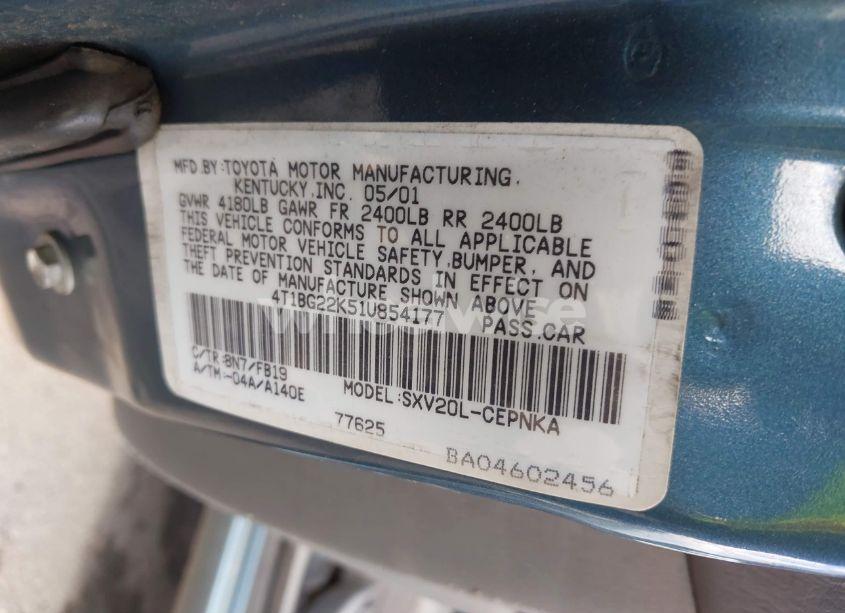 Photo 9 of 2001 Toyota Camry LE (VIN 4T1BG22K51U854177)