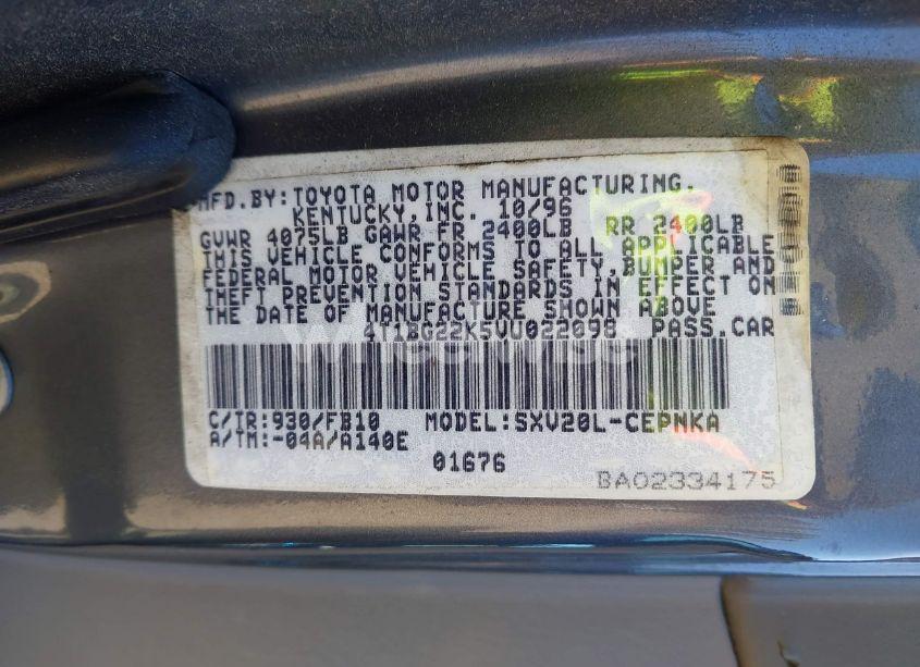 Photo 9 of 1997 Toyota Camry LE (VIN 4T1BG22K5VU022098)