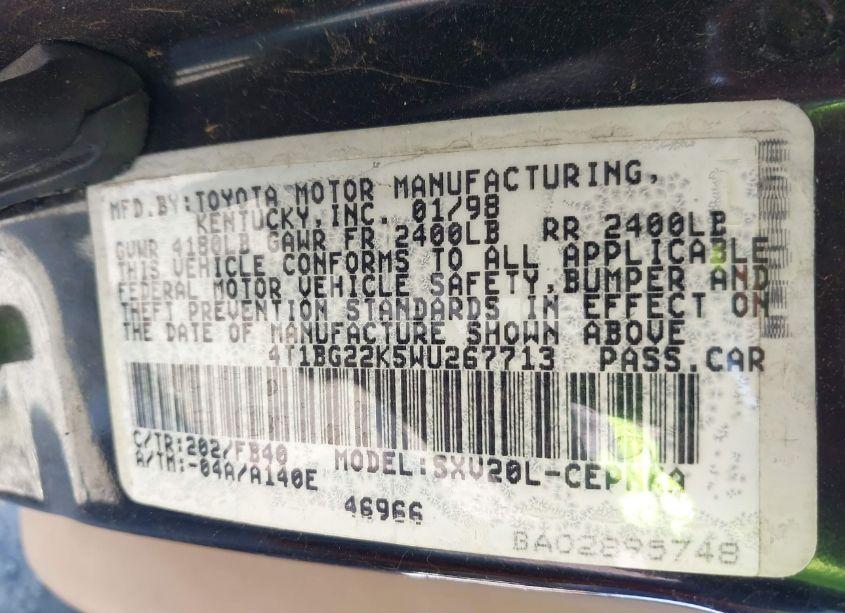 Photo 9 of 1998 Toyota Camry LE (VIN 4T1BG22K5WU267713)