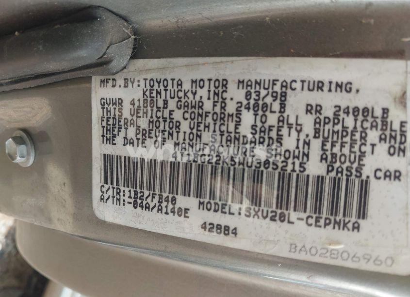 Photo 9 of 1998 Toyota Camry LE (VIN 4T1BG22K5WU305215)