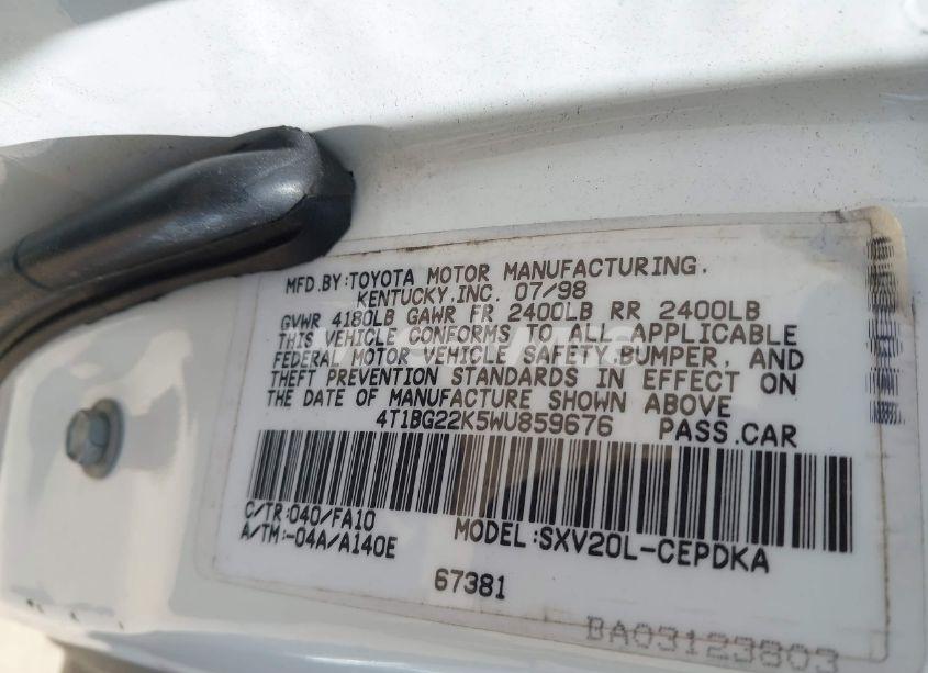 Photo 9 of 1998 Toyota Camry CE (VIN 4T1BG22K5WU859676)