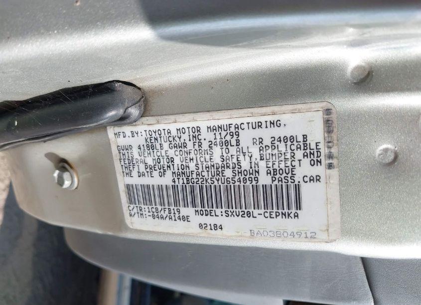 Photo 9 of 2000 Toyota Camry LE (VIN 4T1BG22K5YU654099)