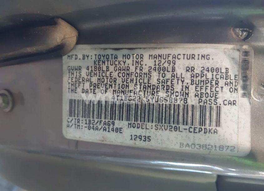 Photo 9 of 2000 Toyota Camry CE (VIN 4T1BG22K5YU658878)