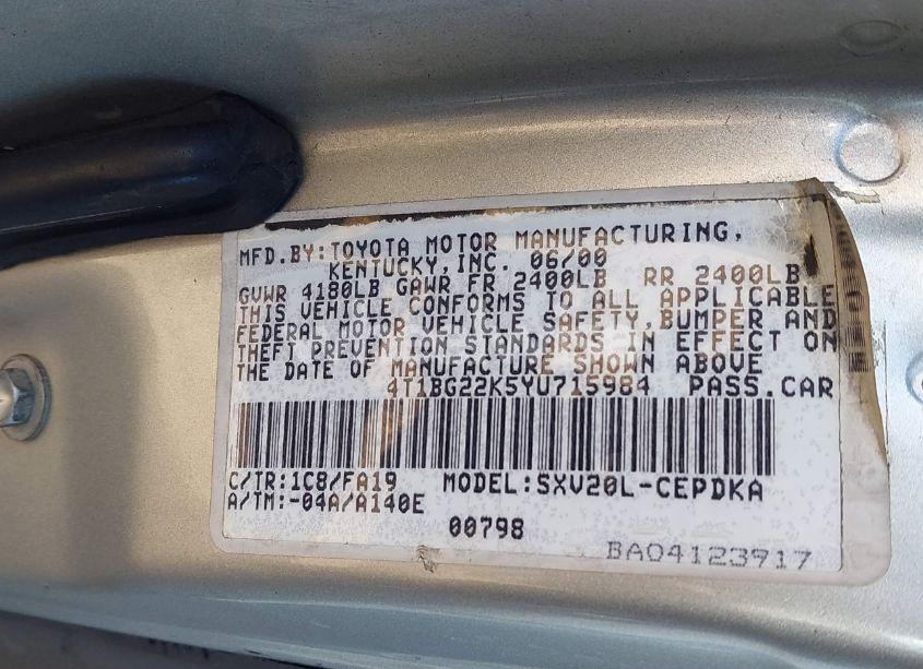 Photo 9 of 2000 Toyota Camry CE (VIN 4T1BG22K5YU715984)