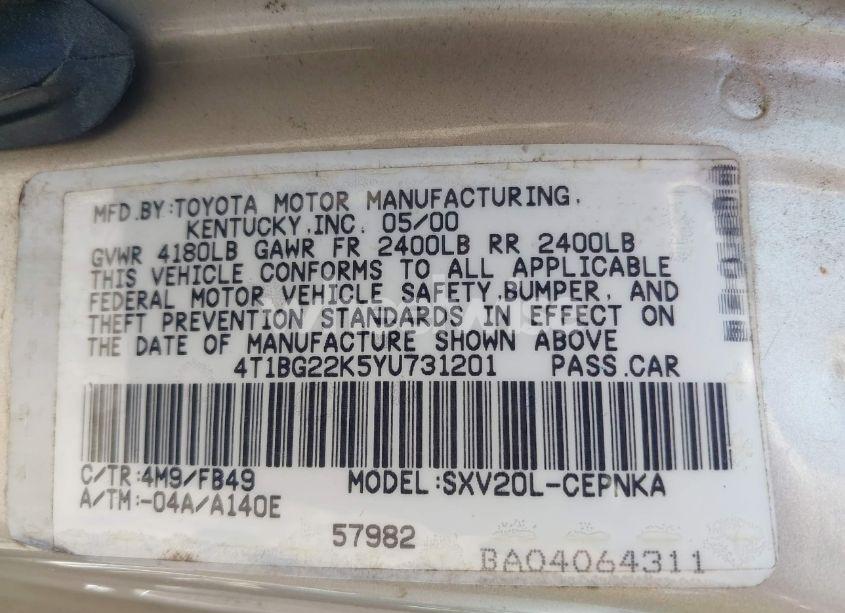 Photo 9 of 2000 Toyota Camry LE (VIN 4T1BG22K5YU731201)