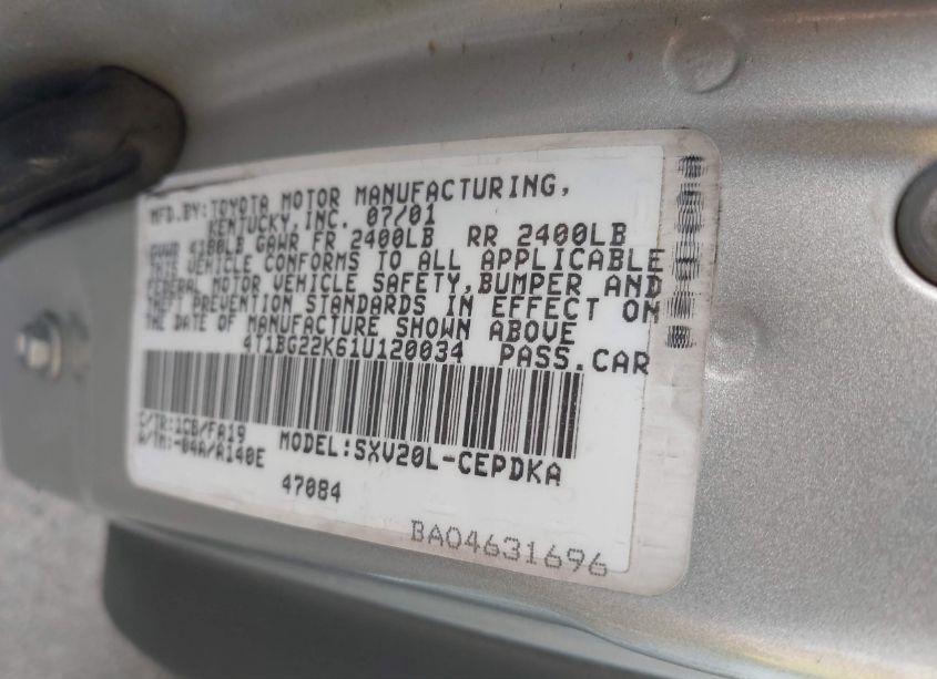 Photo 9 of 2001 Toyota Camry CE (VIN 4T1BG22K61U120034)