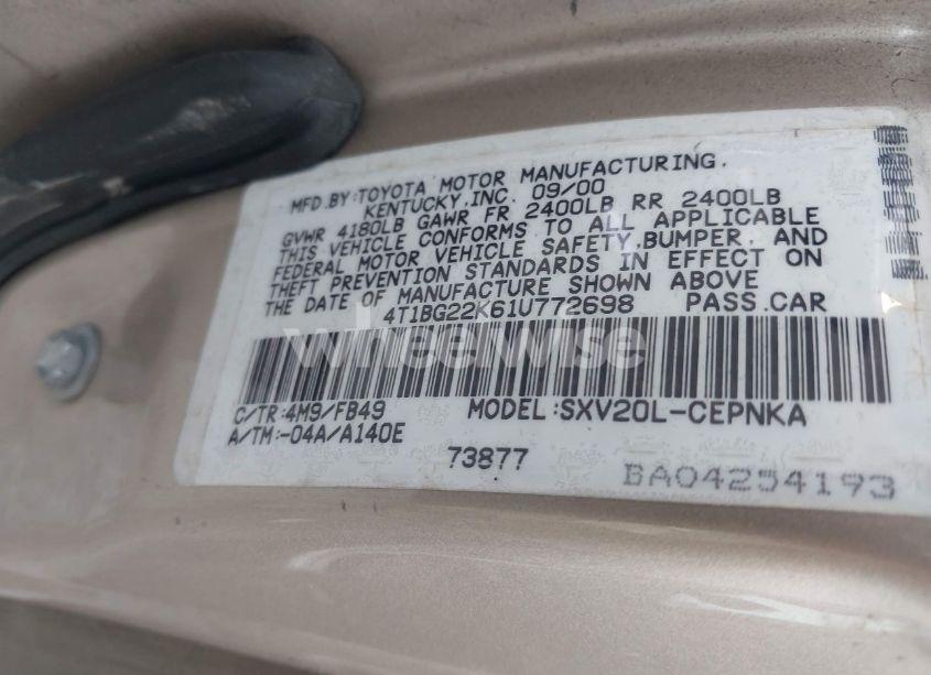 Photo 9 of 2001 Toyota Camry LE (VIN 4T1BG22K61U772698)