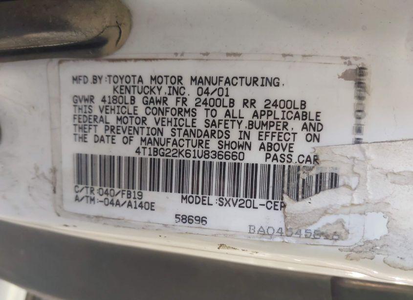 Photo 9 of 2001 Toyota Camry LE (VIN 4T1BG22K61U836660)