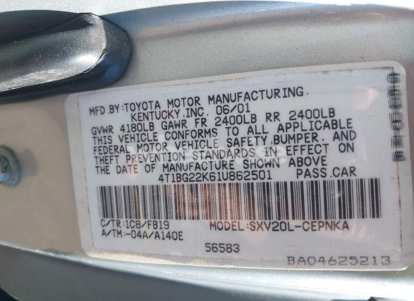 Photo 9 of 2001 Toyota Camry LE (VIN 4T1BG22K61U862501)