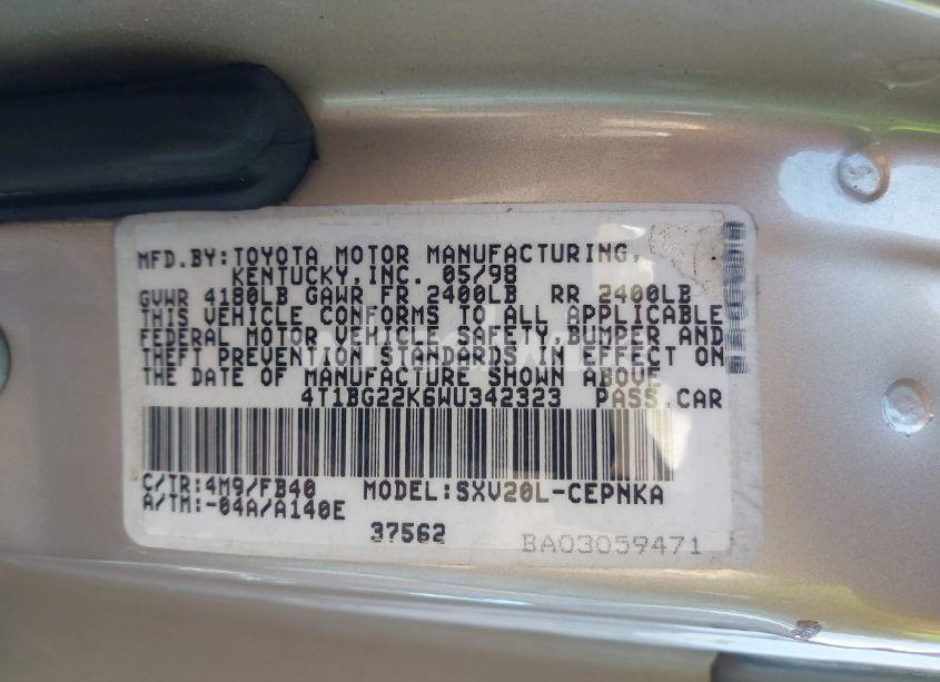 Photo 9 of 1998 Toyota Camry LE (VIN 4T1BG22K6WU342323)