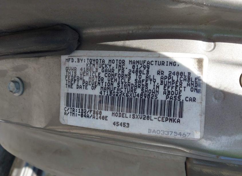 Photo 9 of 1999 Toyota Camry LE (VIN 4T1BG22K6XU489825)