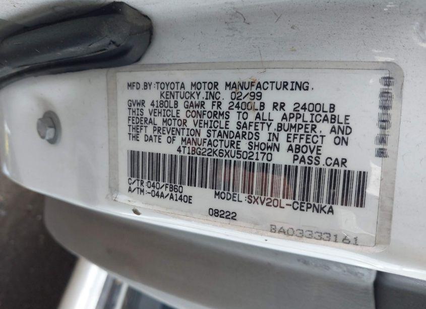 Photo 9 of 1999 Toyota Camry LE (VIN 4T1BG22K6XU502170)