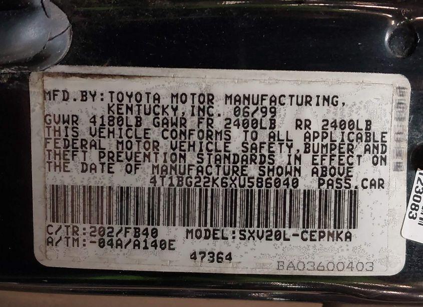 Photo 9 of 1999 Toyota Camry LE (VIN 4T1BG22K6XU586040)