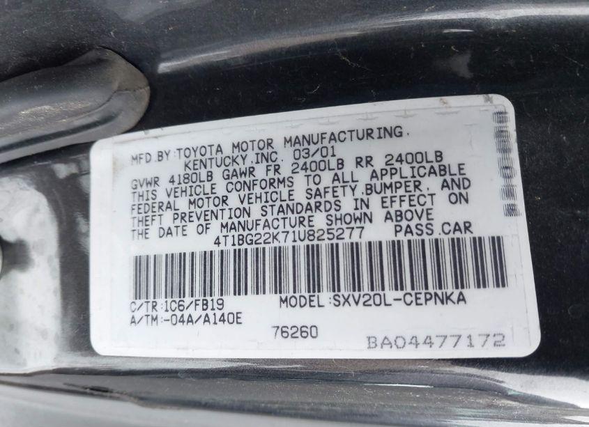 Photo 9 of 2001 Toyota Camry LE (VIN 4T1BG22K71U825277)