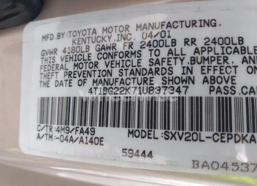 Photo 9 of 2001 Toyota Camry CE (VIN 4T1BG22K71U837347)