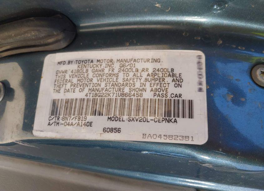 Photo 9 of 2001 Toyota Camry LE (VIN 4T1BG22K71U866458)