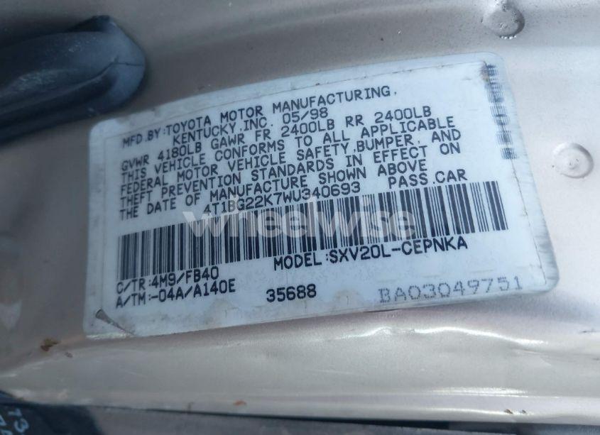 Photo 9 of 1998 Toyota Camry LE (VIN 4T1BG22K7WU340693)