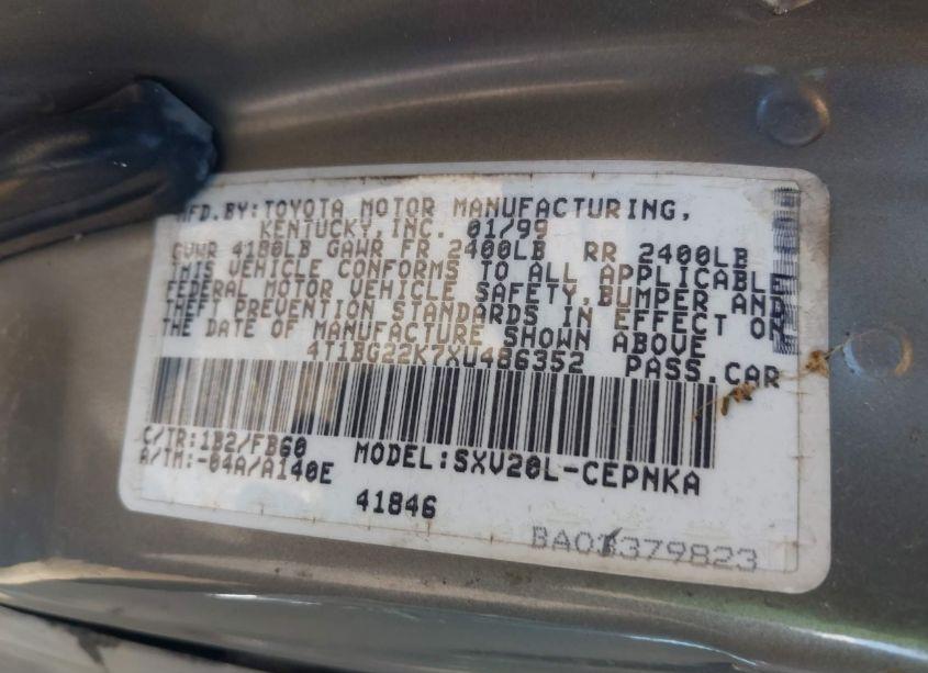 Photo 9 of 1999 Toyota Camry LE (VIN 4T1BG22K7XU486352)