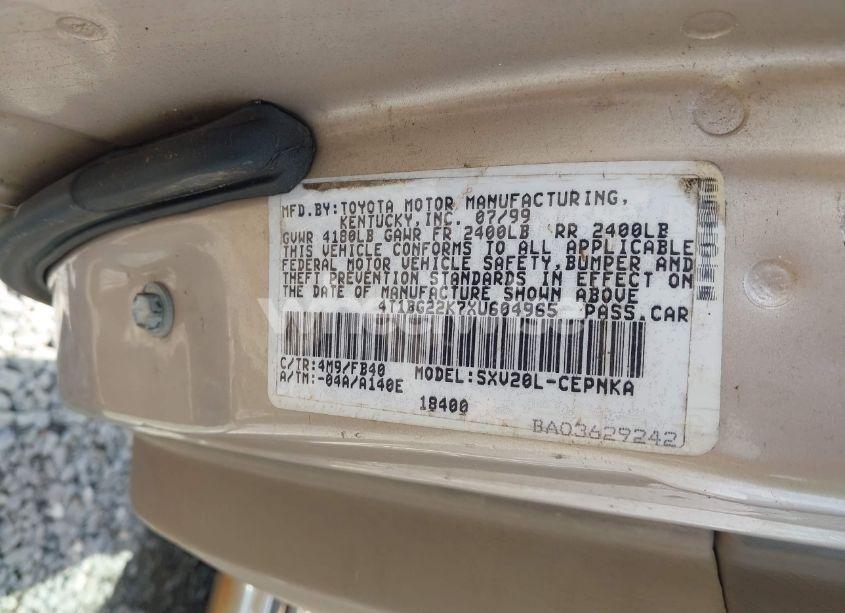 Photo 9 of 1999 Toyota Camry LE (VIN 4T1BG22K7XU604965)