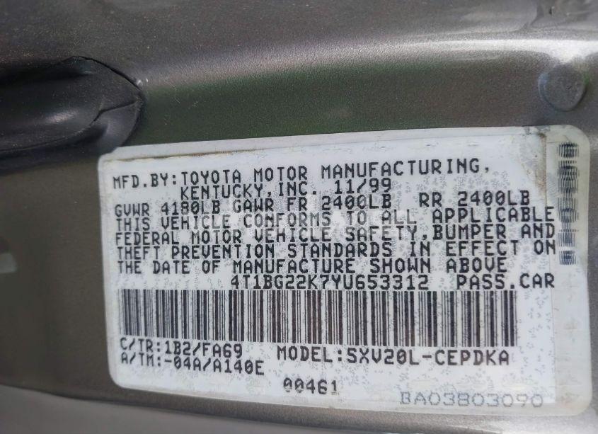 Photo 9 of 2000 Toyota Camry CE (VIN 4T1BG22K7YU653312)