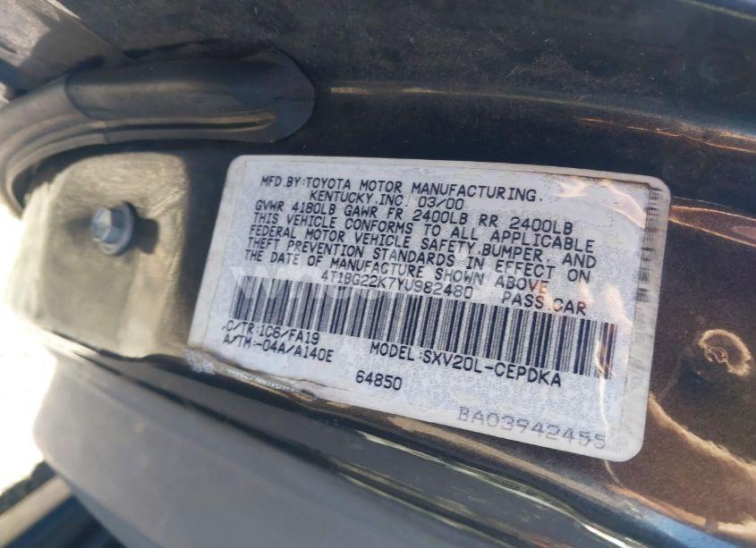 Photo 9 of 2000 Toyota Camry CE (VIN 4T1BG22K7YU982480)