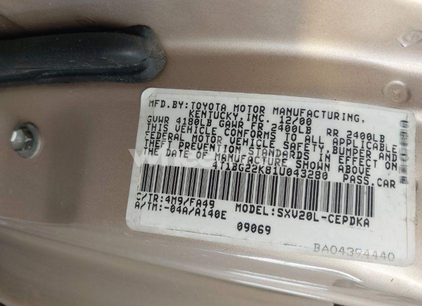 Photo 9 of 2001 Toyota Camry CE (VIN 4T1BG22K81U043280)