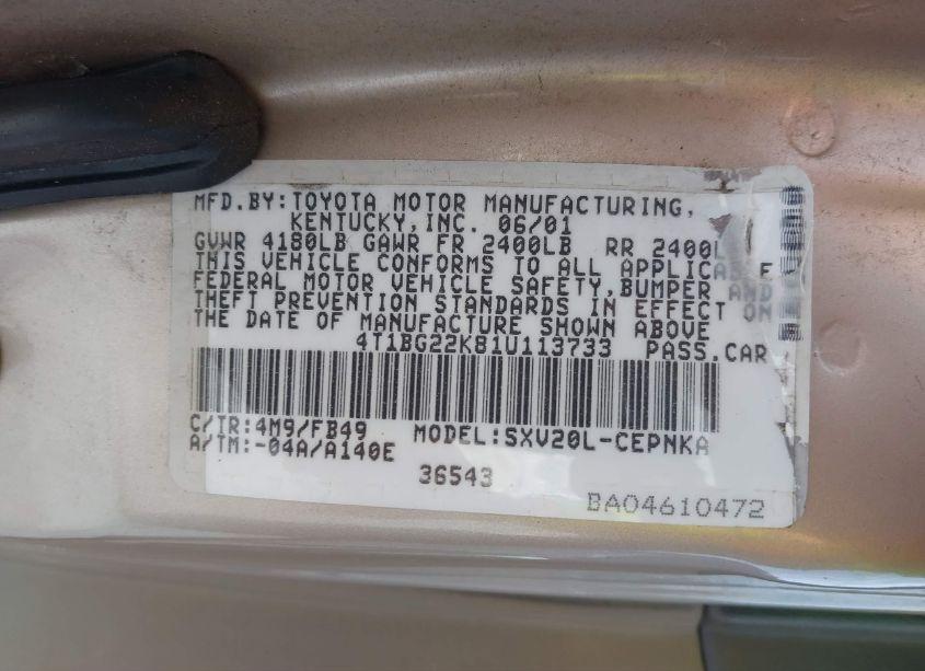 Photo 9 of 2001 Toyota Camry (VIN 4T1BG22K81U113733)