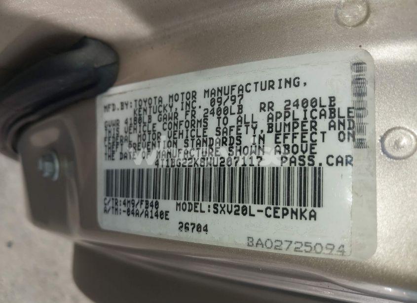 Photo 9 of 1998 Toyota Camry LE (VIN 4T1BG22K8WU207117)